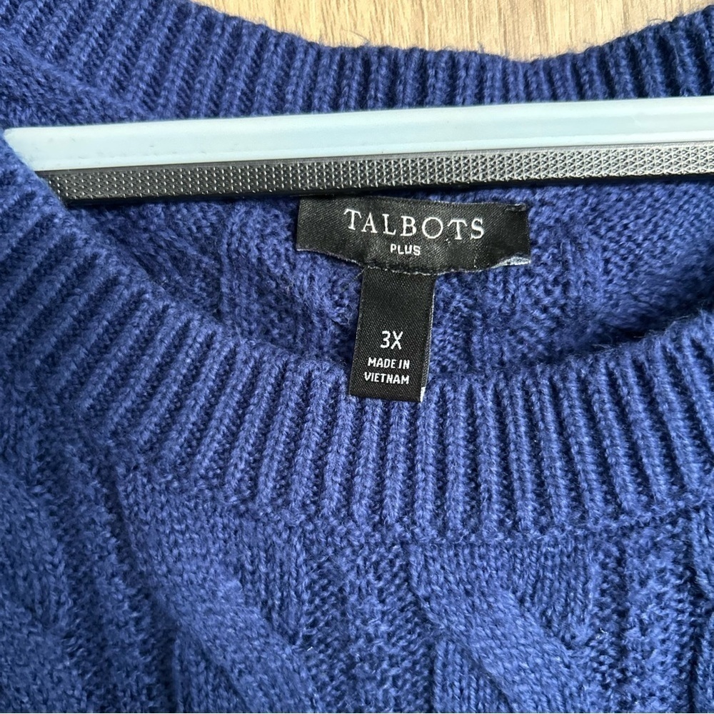 Talbots Cable Crewneck Blue Sweater Long Sleeve Buttons Cotton Plus Size 3X - Picture 5 of 8